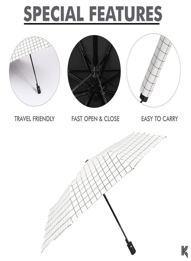 Kraptick Printed Heavy Rain Umbrella For Women & kids, Umbrella Big Size for Rain (CHECKERED WHITE) - Image 3